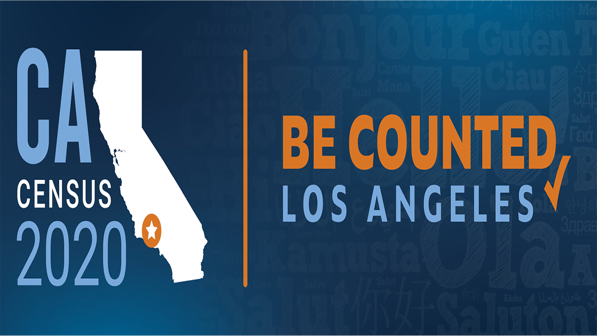 Logotipo del mapa de California con el texto Censo 2020 Inclúyase en el conteo Los Ángeles.