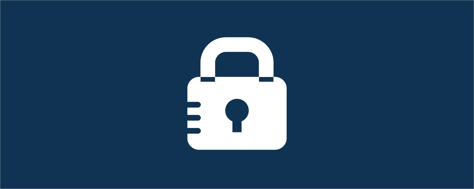 Banner of a white lock icon on a navy blue background. 