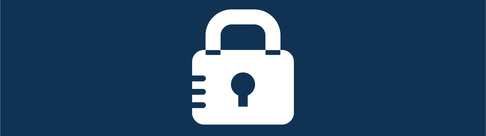 Banner of a white lock icon on a navy blue background. 